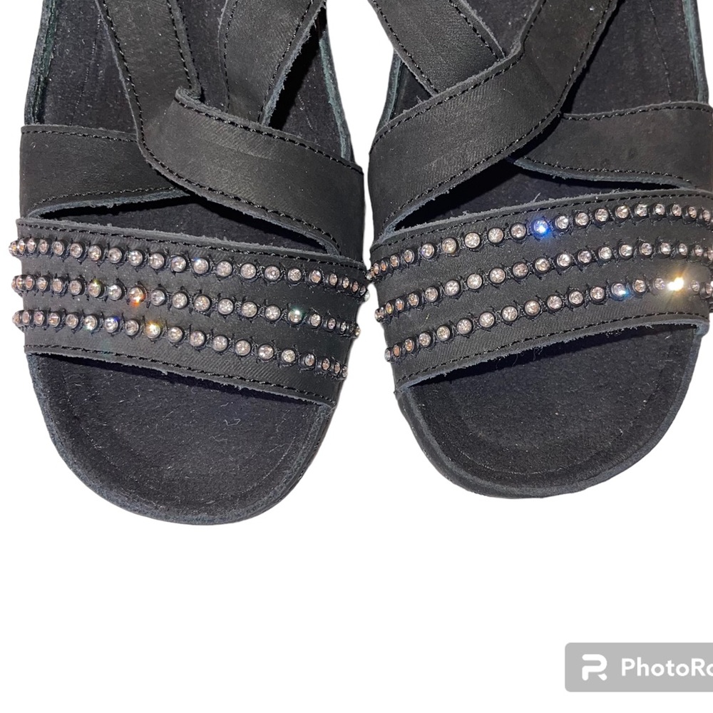 Helle Comfort Black Nubuck Rhinestone Slingback Wedge Sandals Size EU 38 US 7.5